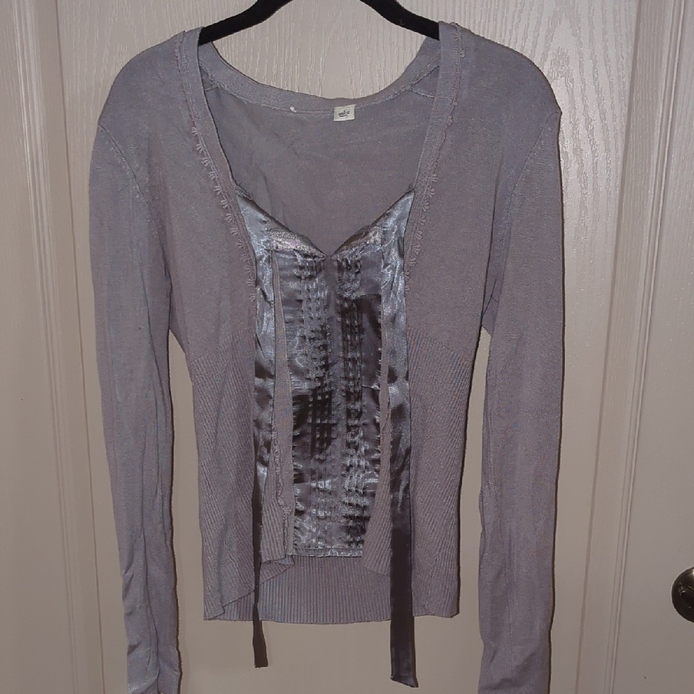 Chic Gray Women's Blouse with Layered Design